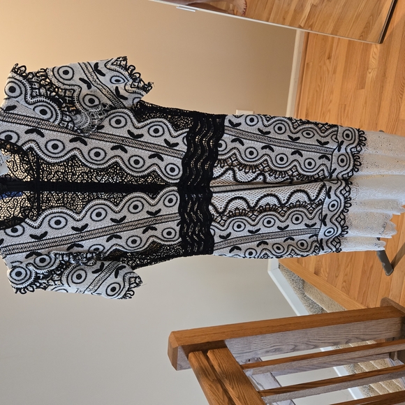 Sea New York Lola Lace Knit Midi Dress Black And White Size 4 - Picture 3 of 3